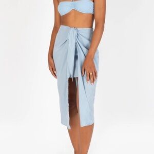 $295 ANEMOS - Light Blue 100% Tencel The High Waist Wrap Skirt - Women's Medium